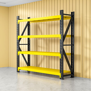 Shengyi shelf storage warehouse cargo rack household floor-standing storage rack multi-layer supermarket display rack black steel storage rack equipment rack warehouse iron rack black and yellow four-layer main rack light and thickened length 150*width 60*height 200cm