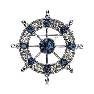 Chishot men's brooch corsage navy feng shui drill rudder suit retro brooch lapel pin european and american trendy badge jewelry gray background ink blue diamond