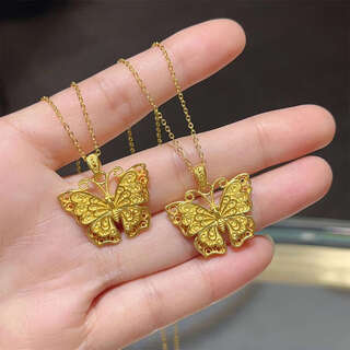 Shien new chinese style 18k gold plated filigree butterfly pendant necklace for women 2025 new high-end palace style clavicle chain filigree butterfly + o-shaped chain