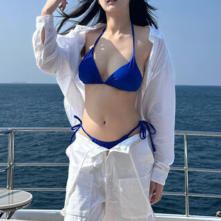 Nine-inch sunshine bikini swimsuit for women klein blue sexy hottie straps with high-end whitening seaside resort hot spring hottie summer klein blue (bra + panties) m