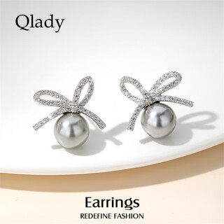 Qlady bow earrings feminine 925 silver imitation pearl earrings 2025 new light luxury earrings birthday gift