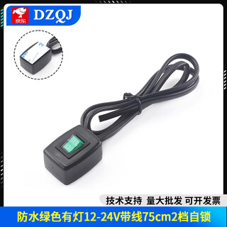 Electric vehicle horn fog light car and motorcycle horn modified button rocker switch reset small switch with wire waterproof green light 12-24v with wire 75cm 2-speed self-locking