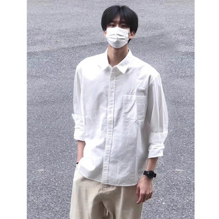 Digada long-sleeved shirt men's spring and autumn solid color loose and versatile american simple handsome casual shirt jacket bottoming top orh-c12 white xl