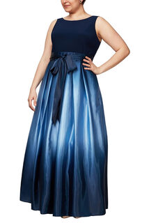 S.l. fashions women's plus size sleeveless long satin party dress with pockets, navy/wedgewood