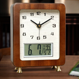 Combas new chinese style solid wood desk clock living room pendulum clock desk clock perpetual calendar desktop clock tv cabinet ornaments home clock solid wood desk clock 399 (20*16cm)