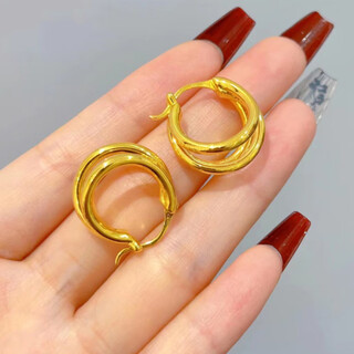Delano lao fenghuang gold store gold bag 999 pure silver three-hoop earrings versatile earrings and ear buttons niche design lao fengxiang