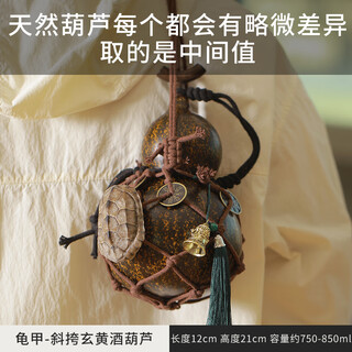 Bomp lacquered ancient style gourd wine bottle for white wine and cola kettle, sealed net pocket across the shoulder, portable old-fashioned large tortoise shell cross-body-large black and yellow gourd