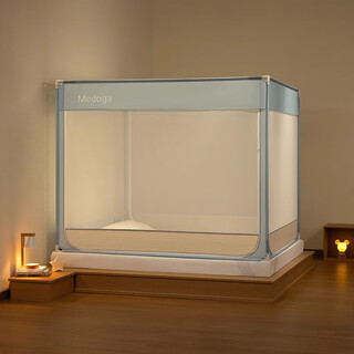 Sailotou anti-fall mosquito net home 2025 new bedroom baby mosquito net children's fence zipper sheets all-in-one light blue u door individual mosquito net classic 1:02*2:0m bed