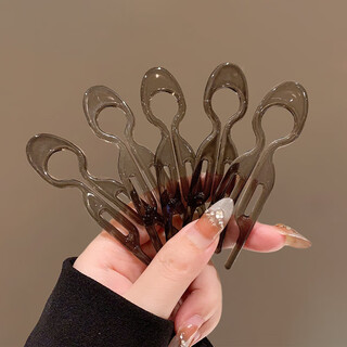 He jiagong multi-functional small fish hairpin u-shaped hair artifact female back head ball head fixed clip headdress 3# large brown 5 pieces