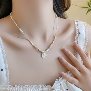 Fat donglai quality daily wear pearl necklace broken silver rose flower female silver niche design ins style summer main picture 40+5cm