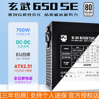 Yichenyu xuanwu 650se rated 650w peak 1000wdc-dc super core load power supply 80plus white brand certified embossed line cost-effective desktop computer host power supply xuanwu 650se black white brand peak 1000w with ac line
