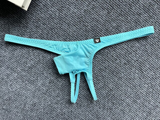 Aoyina open short elephant trunk men's sexy low waist thong ice silk thin hollow men's bed thin strap solid color underwear blue single piece m suitable for weight 100 jin jin equals 0.5 kg -120 jin jin equals 0.5 kg one size