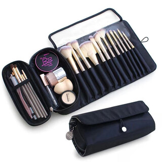 Makeup brush storage bag internet celebrity portable beauty brush storage bag eyebrow pencil manicure women's multi-functional cosmetic bag black 23*10.5*7cm