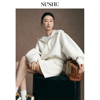 Sushe nian yunshang sports tennis wear hooded sweatshirt elastic waist big pocket a-line skirt suit jianshui white-top m