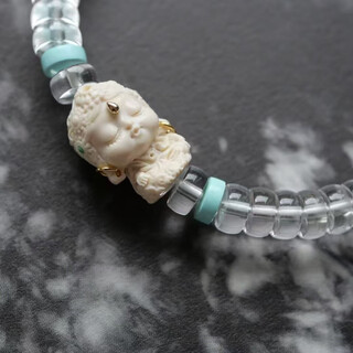 Excellent 6.5mm white crystal straight cut bracelet 18k gold with beads mammoth ivory tara ore turquoise