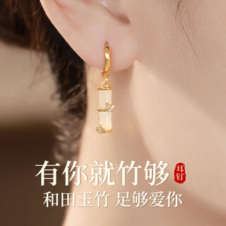 Central chuang fashion chinese gold hotan jade silver earrings birthday gift women's earrings earrings light luxury niche high-end s925