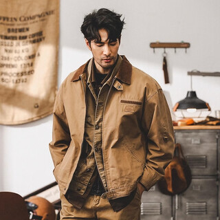 Jay leno american retro detroit jacket men's autumn trendy brand tough guy workwear ami khaki vintage jacket men's spring and autumn style khaki cotton 100% m suitable for 115-130 jin jin equals 0.5 kg