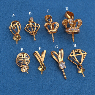 Qiwndiy pearl accessories plated with 18k gold pendant buckle pearl beeswax pendant empty support thickened necklace pendant accessories d type full zircon large crown plated with 18k gold