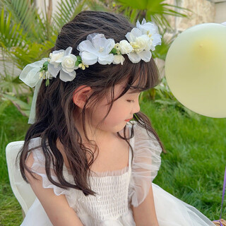 Lingmeng children's garland headband, stage performance hair accessories, flower headband, princess garland, little girl photo headdress, white garland 1 piece