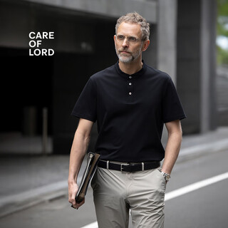 Care of lord丨sonic丨summer men's short-sleeved henley collar polo shirt business t-shirt 098601 extreme night black l