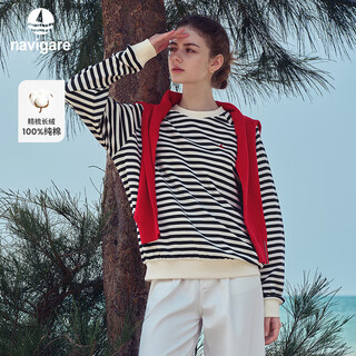 Navigare italian dinghy women's cotton loose long-sleeved sweatshirt striped round neck t-shirt 2315005501 blue and white m