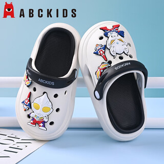 ABC KIDS男童拖鞋夏季新款洞洞鞋厚底防滑外穿透气舒适儿童卡通沙滩凉拖鞋 白黑 【赛文奥特曼】 24 - 25【内长17CM】
