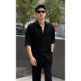 Digada ice silk short-sleeved shirt men's mature and stable men's british yuppie light mature style three-quarter sleeve shirt handsome jacket csp-c975 black xl