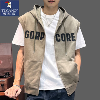 Woodpecker (tucano) high street hooded sports vest men's 2025 spring and summer new style waistcoat american casual loose sleeveless sweatshirt vest card green m recommendation 110jin jin is equal to 0.5kg -135jin jin is equal to 0.5kg