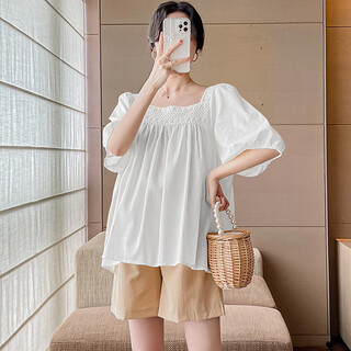 Joyncleon maternity suit spring autumn summer 2025 new sweet maternity wear square neck doll shirt two-piece set women white shirt single piece m
