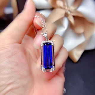 Hunter rectangular sapphire necklace 925 silver white gold gemstone corundum clavicle necklace women's tanzanite sapphire pendant 925 silver blue gemstone necklace