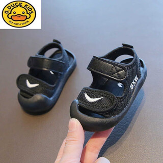 G.duck little yellow duck summer baby toddler shoes sandals baby girls boys breathable mesh bread toe shoes 0-3 years old anti-kicking sandals 823 black size 16/inner length 12.5 cm