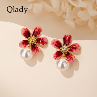 Qlady spring flower earrings women's pearl temperament imitation pearl earrings 2025 new high-end earrings birthday gift