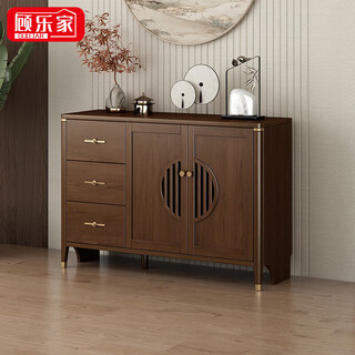 Gulejar new chinese-style solid wood sideboard, antique-style living room, tea cabinet, wine cabinet, multi-functional large-capacity storage cupboard, kitchen cabinet, metal handle + solid wood cabinet leg, length 105cm