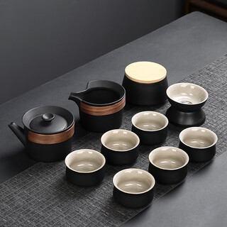 Yantang black pottery kung fu tea set complete set of high-end teacups for making tea dehua ceramics 2025 new style hand pot 11 pieces black pottery hand pot safe packaging
