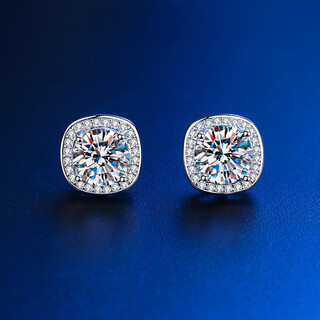 Genuine platinum pt950 earrings, d color moissanite earrings, snowflake diamond bull head earrings, women's earrings gift, 1 carat moissanite square package earrings, light luxury style