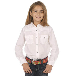 Wrangler girls' long sleeve western snap-down shirt, white, s white s