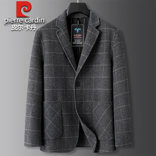 Pierre cardin double-sided woolen coat men's short fat autumn and winter woolen coat plus fat plus size loose wool plaid suit gray 2xl