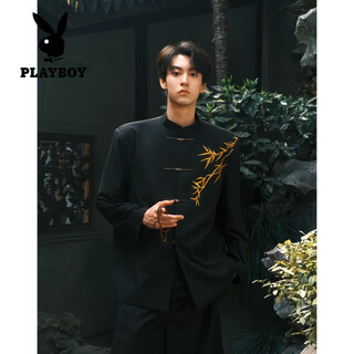 Playboy (playboy) new chinese style adult ceremony suit chinese style golden bamboo embroidery mao suit men's stand collar suit jacket engagement golden suit golden bamboo m (suitable for 100-115 jin jin equals 0.5 kg)
