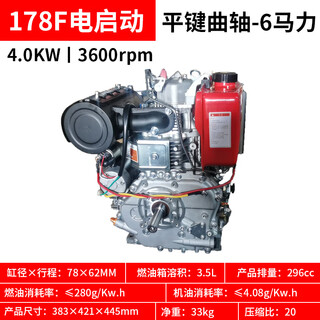 Changzhou air-cooled single-cylinder diesel engine water pump cutting micro-till head 5 6 9 10 12 16 horsepower engine 178f electric start-flat key crankshaft-6 horsepower