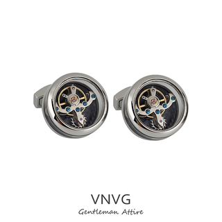 Light luxury men's cufflinks, tourbillon movement, cufflinks, french shirt cuff buttons, high-end suit buttons, high-end gift box, white steel movement, cufflinks, gift box