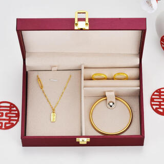 Oidsg fake three gold jewelry set engagement simulation hardware set sand gold ornaments wedding stage props wedding fake gold rich necklace three gold set + gift lao fengxiang same style 58 lao fengxiang same style
