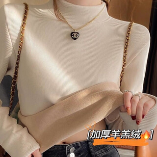 Luoni velvet thickened bottoming shirt for women in autumn and winter 2025 new style loose and western style inner half turtleneck long-sleeved warm top super thickened sherpa milk apricot white xl recommended 110-125jin jin equals 0.5 kg