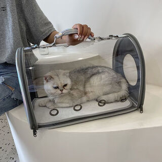 Cat bag, transparent carrying bag, car-mounted cat, breathable space capsule, pet backpack, portable cross-body cat cage, large blue size (comes with velvet pad + shoulder strap), suitable for 10 jin jin equals 0.5 kg, inner dog 15 jin jin equals 0.5 kg, cat