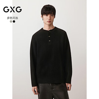 Gxg men's henley collar simple sweater casual commuting sweater black 175/l