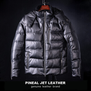 Pjl men's winter thickened new sheepskin hat short simple down leather jacket leather short down black l (155jin jin is equal to less than 0.5kg)
