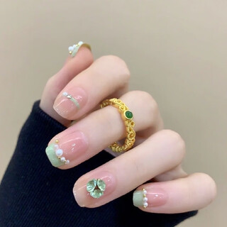 Oemg old phoenix gold store 5g gold sand gold-plated emerald tourmaline ring for women ancient filigree enamel braided small jasper ring (opening adjustable) opening adjustable