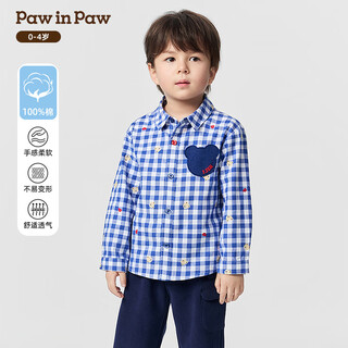 Pawinpaw cartoon bear children's clothing 25th autumn new baby boy plaid shirt blue blue/50 90