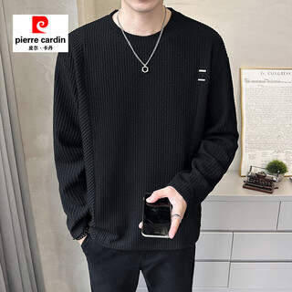Pierre cardin henry collar long sleeve t-shirt men's 2025 new spring and autumn autumn clothes button solid color inner bottoming shirt sweatshirt men's 433 black m 90-115jin jin is equal to 0.5 kg