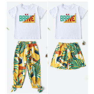 Bubble orange summer parent-child suit beach family outfit family of three or four mother and daughter short-sleeved t-shirt beach travel vacation letter white suit/top + pants mother size s (recommended weight 95jin jin is equal to 0.5 kg or less)