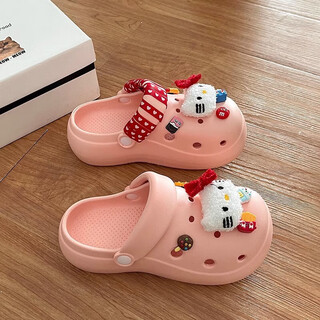 Hellokitty croc shoes women's 2025 new outerwear sandals and slippers baotou eva shoes anti-slip beach pink-including kt shoe flowers upgraded* non-slip soles 36-37